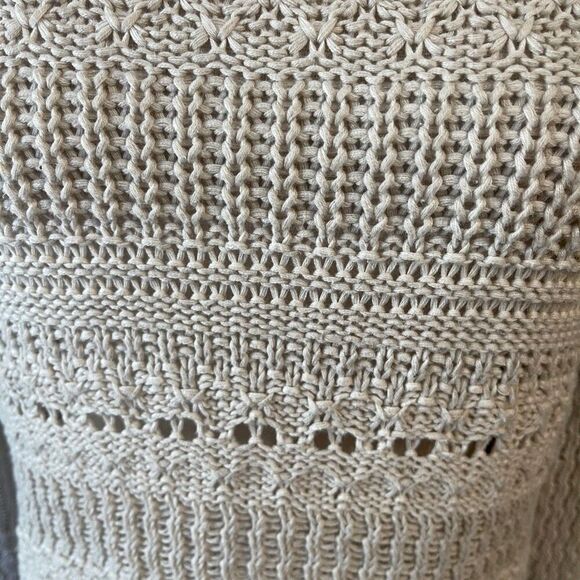 Magaschoni Open Knit Long Sleeve Crew Neck Pullover Sweater Beige Medium - Picture 9 of 9